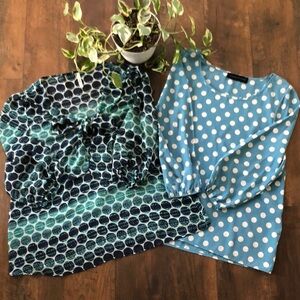 PEACHES & CREAM SZ M & TRINITY SZ L blue white polka dots office wear tunic tops